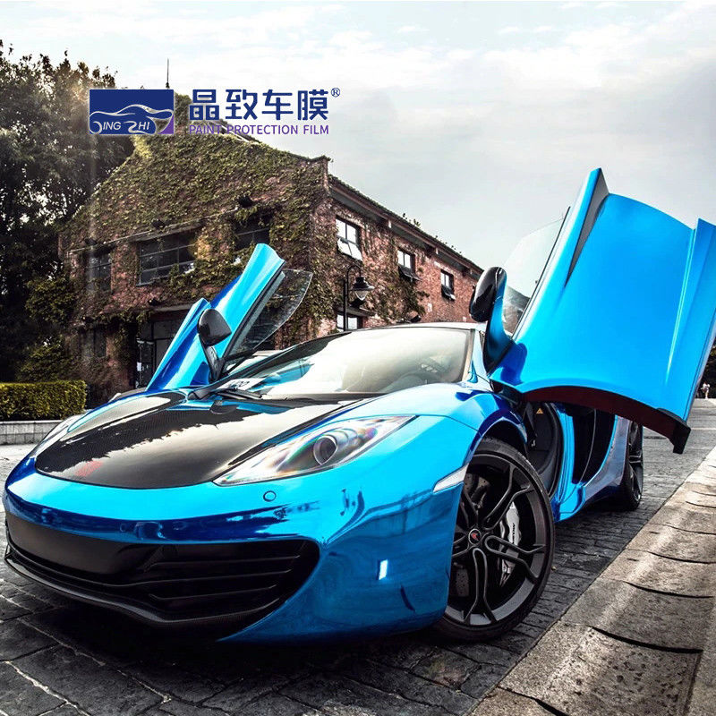 1.52x18M 5x59FT 工場価格気泡フリー完全車両ラッピングフィルムクロームミラーブルー車体ステッカー自動ビニール