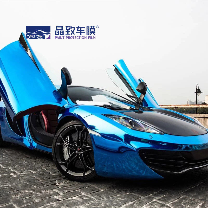 1.52x18M 5x59FT 工場価格気泡フリー完全車両ラッピングフィルムクロームミラーブルー車体ステッカー自動ビニール