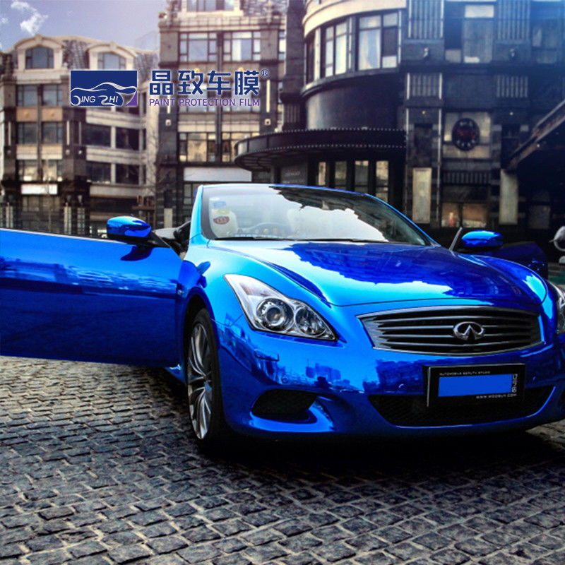 1.52x18M 5x59FT 工場価格気泡フリー完全車両ラッピングフィルムクロームミラーブルー車体ステッカー自動ビニール